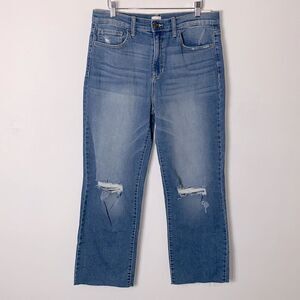 NWT Sneak Peek High Rise Straight Leg Distressed Knee Rips Raw Hem Jeans 11/30